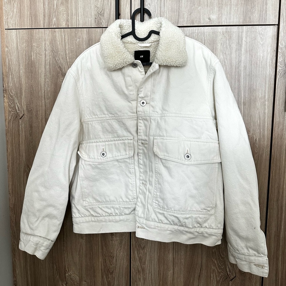 H&M Men's Cream Jacket with Sherpa Collar